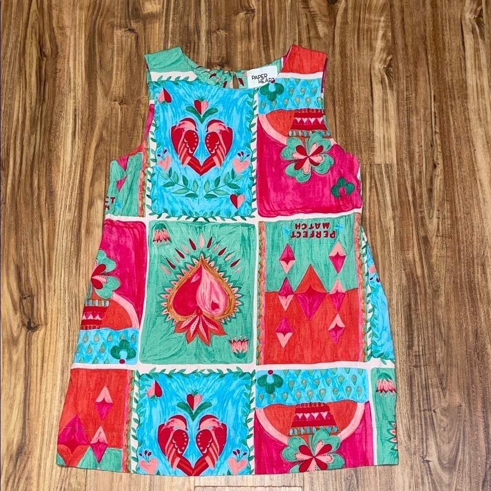 Paper Heart women’s dress large 12 14 mini shift colorful pattern boho pockets